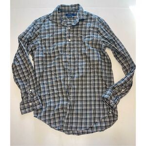 Polo Ralph Lauren Shirt M Black White Plaid Button Up Oxford Luxury Twill‎ A37